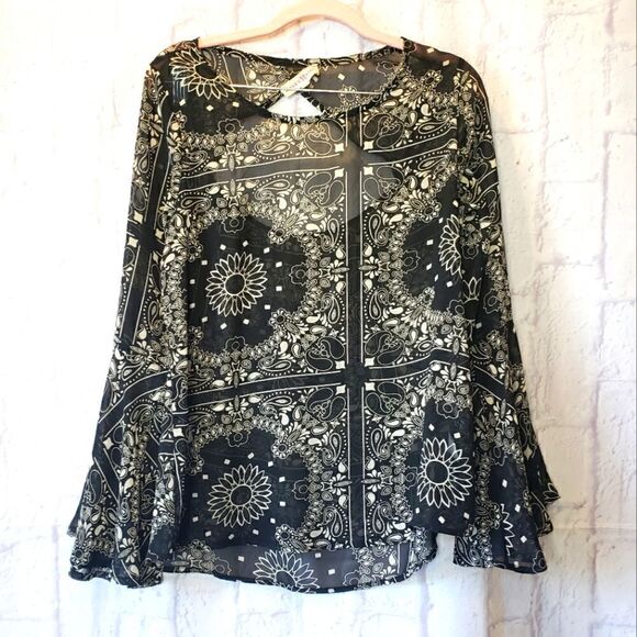 ALTAR'D STATE Sheer Trumpet Sleeve Top - Picture 1 of 7